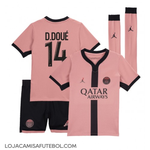 Camisa de Futebol Paris Saint-Germain Desire Doue #14 Equipamento Alternativo Infantil 2024-25 Manga Curta (+ Calças curtas)